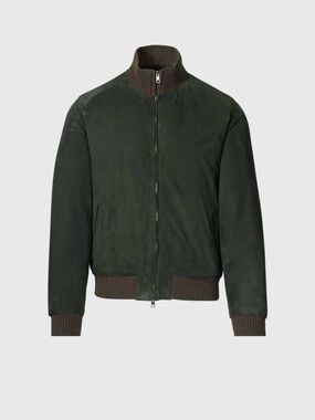 Paul Stuart Olive Green Suede Bomber Jacket XXL (Fits L/XL)